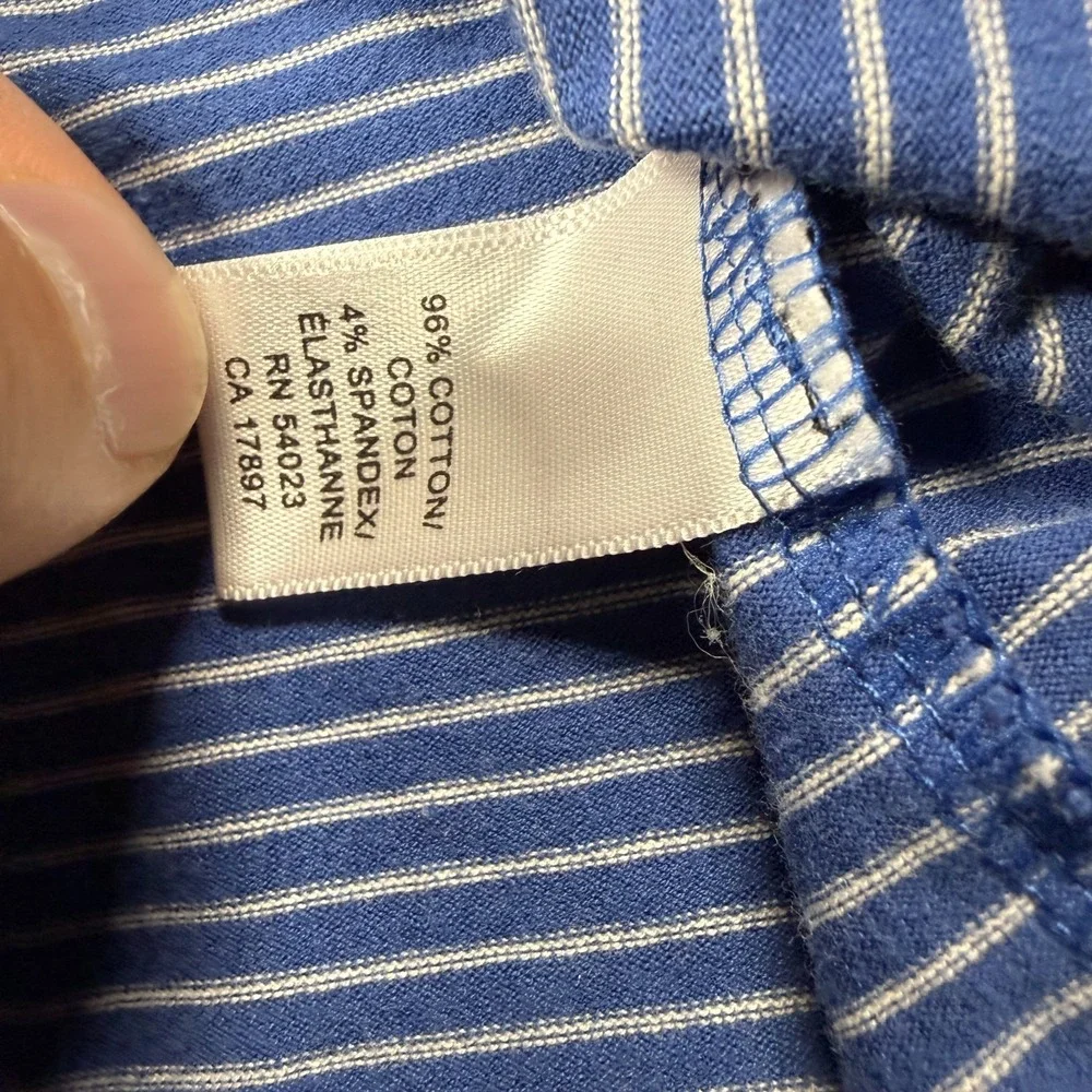 Banana Republic Shirt Men‎ L Blue White Striped Short Sleeve Jersey Cotton Polo